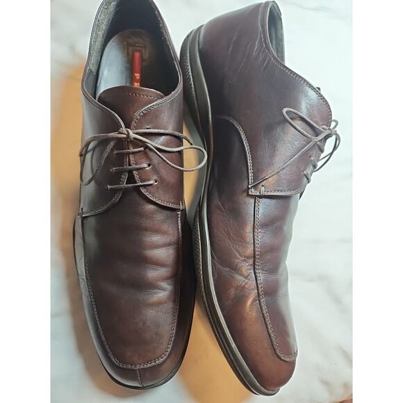 PRADA Men’s Brown Leather Apron-Toe Derby Shoes 14E Wide Made in Italy - Picture 8 of 9
